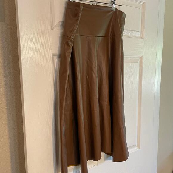 7 For All Mankind Dresses & Skirts - 7 for All Mankind Asymmetrical Hem Faux leather Midi Skirt Tan Size Large